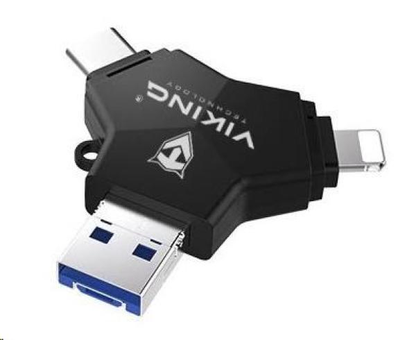 USB Flash disk Viking 3.0 4v1 s konektorom Lightning/ Micro USB/ USB/ USB-C,  32 GB,  čierna