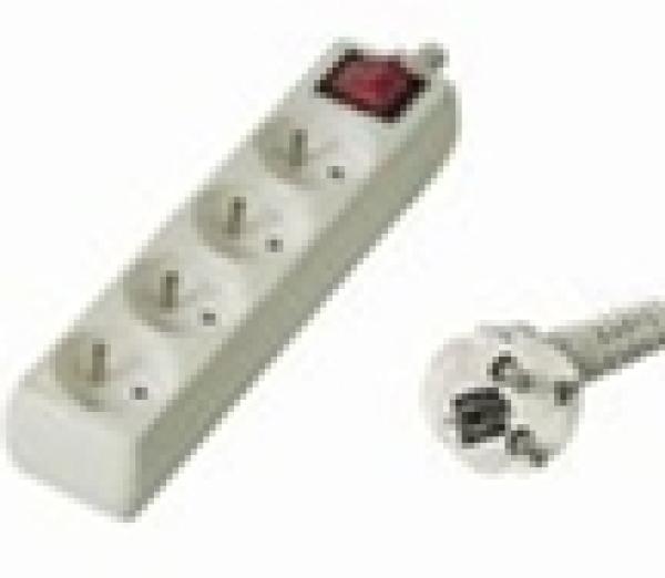Predlžovací prívod 230V, 5m, 4 zásuvky + vypínač