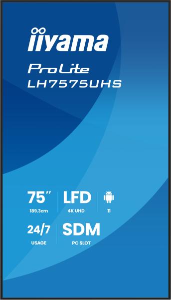 75" iiyama LH7575UHS-B2AG: IPS, 4K UHD, Android, 24/ 7 