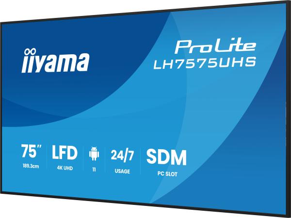75" iiyama LH7575UHS-B2AG: IPS, 4K UHD, Android, 24/ 7 