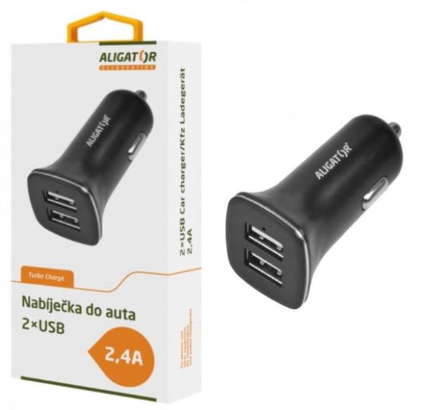 Nabíjačka do auta ALIGATOR s 2xUSB výstupom 2, 4 A, Turbo charge, čierna