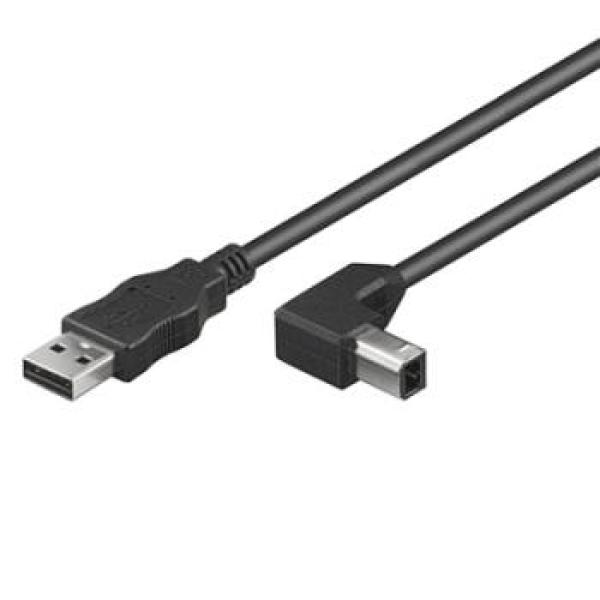PremiumCord Kábel USB 2.0, A-B, 3m so zahnutým USB-B konektorom 90°