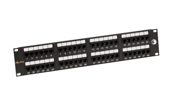 19" patch panel Solarix 48 x RJ45 CAT6 UTP 350 MHz čierny 2U SX48-6-UTP-BK