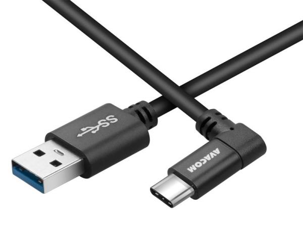 AVACOM dátový a nabíjací kábel USB - USB Type-C, 100cm, konektor v uhle 90 °, čierny