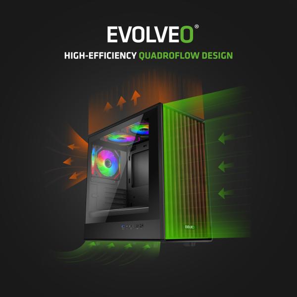 EVOLVEO Panthera, mATX/ 3x ARGB 120/ drevo+sklo 