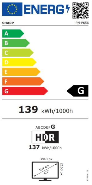 65" LED SHARP P656, 3840 x 2160, IPS, 24/ 7, 700cd 
