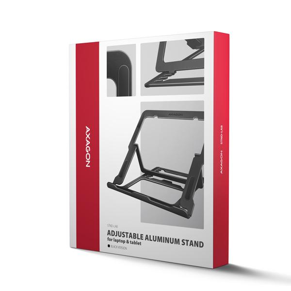 AXAGON STND-LAB hliníkový stojan na notebook 10"-17.3" nastaviteľná výška, čierny 