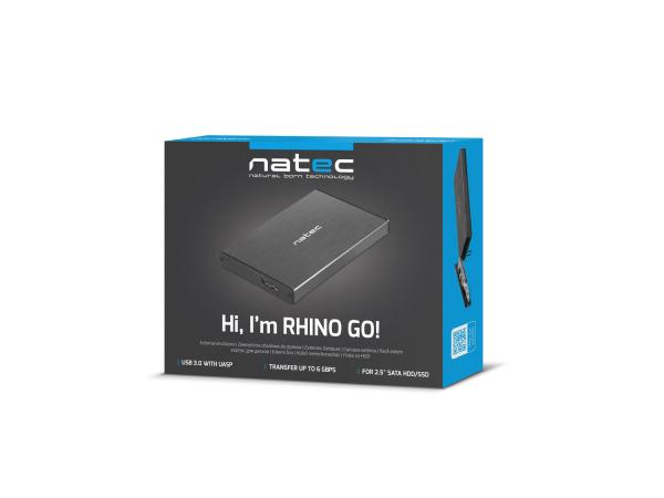 Externí box pro HDD 2, 5" USB 3.0 Natec Rhino Go, černý, hliníkové tělo 