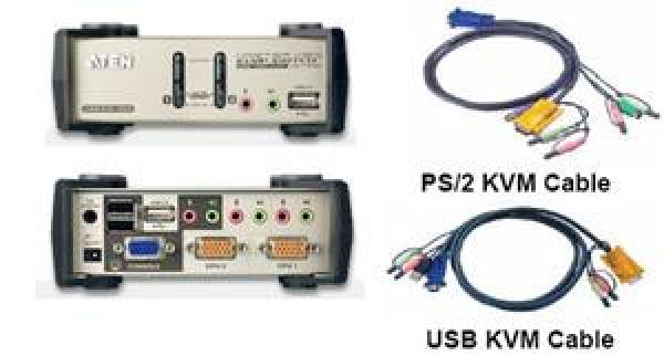 ATEN 2 port KVMP USB+PS2, USB hub, aud. 1, 2 m kab.
