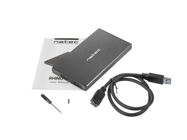Externý box pre HDD 2, 5" USB 3.0 Natec Rhino Go, čierny, hliníkové telo 