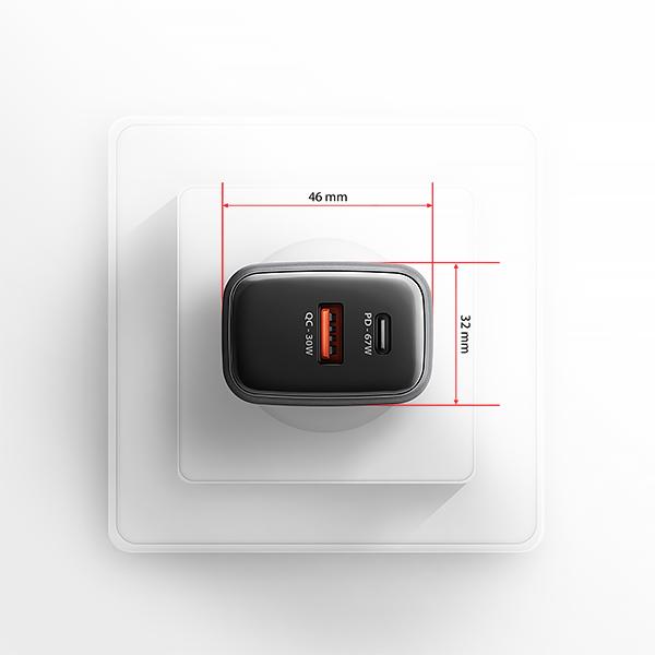 AXAGON ACU-PQ67 GaN nabíjačka do siete 67W, USB-A + USB-C, PD3.0/ PPS/ QC4+/ SFC2.0/ Apple 