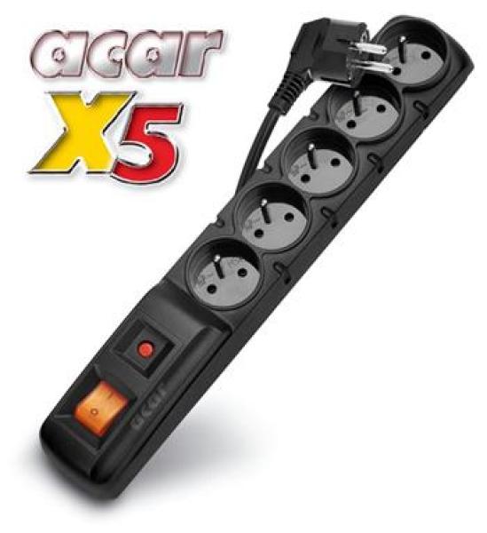 Rozvodný panel ACAR X5/ 3m 5x220V černý+přep.ochr.