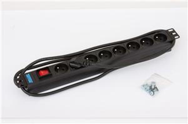 19" 8xCZ zás. vypínač, 3x1.5mm 2m kab. CZ-DE, RAL9005