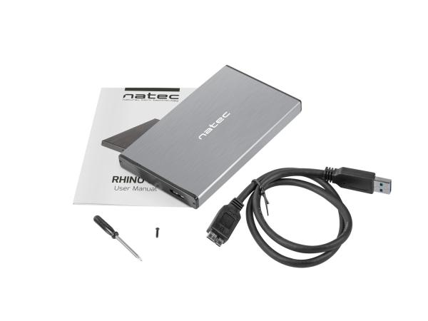 Externý box pre HDD 2, 5" USB 3.0 Natec Rhino Go, šedý, hliníkové telo 