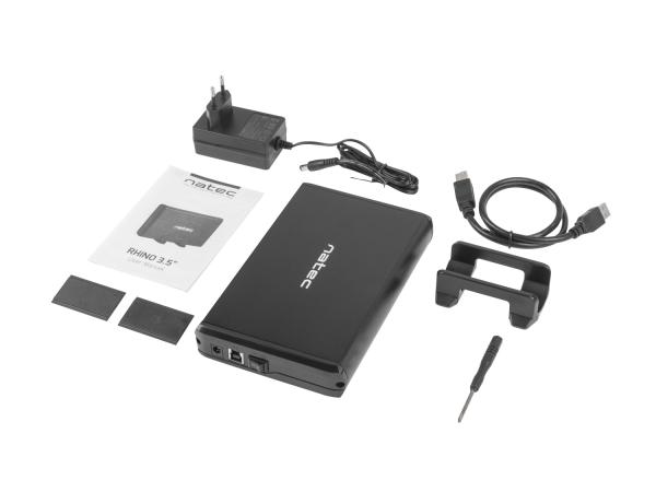 Externí box pro HDD 3, 5" USB 3.0 Natec Rhino, černý,  včetně napájecího adaptéru 