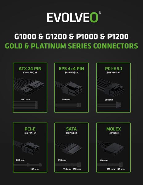 EVOLVEO G1200, 1200W/ ATX 3.1/ 80+ GOLD/ Modular 