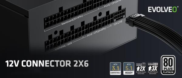 EVOLVEO P1000, 1000W/ ATX 3.1/ 80+ PLATINUM/  