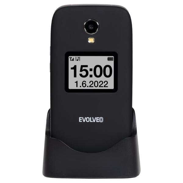 EVOLVEO EasyPhone FS, vyklápací telefón 2.8" pre seniorov s nabíjacím stojanom (čierna farba) 