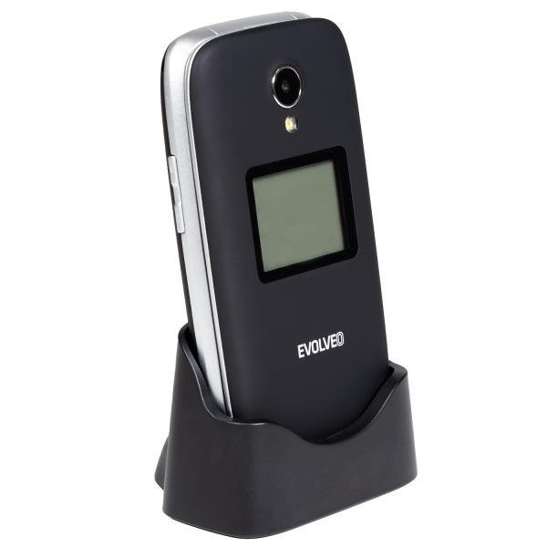 EVOLVEO EasyPhone FS, vyklápací telefón 2.8" pre seniorov s nabíjacím stojanom (čierna farba) 