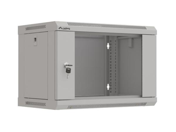 LANBERG 19" RACKOVÁ SKRIŇA PRO MONTÁŽ NA STENU 6U/ 540X350 (FLAT PACK) S PROSKLENÝMI DVERAMI ŠEDÁ 