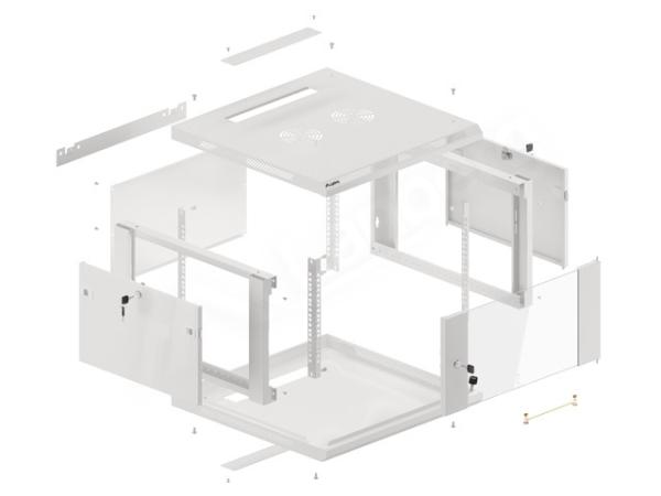 LANBERG 19" RACKOVÁ SKRIŇA PRO MONTÁŽ NA STENU 6U/ 600X600 (FLAT PACK) S PROSKLENÝMI DVERAMI ŠEDÁ V2 