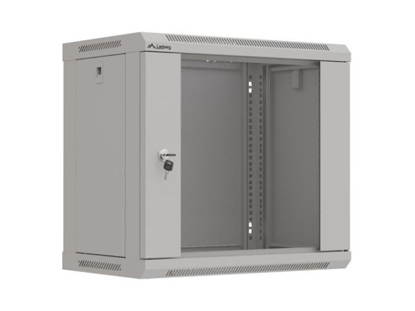 LANBERG 19" RACKOVÁ SKRIŇA PRO MONTÁŽ NA STENU 9U/ 540X350 (FLAT PACK) S PROSKLENÝMI DVERAMI ŠEDÁ 