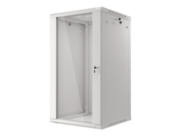 LANBERG 19" RACKOVÁ SKRIŇA PRO MONTÁŽ NA STENU 22U/ 600X600 (FLAT PACK) S PROSKLENÝMI DVERAMI ŠEDÁ V2 