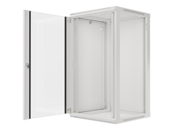 LANBERG 19" RACKOVÁ SKRIŇA PRO MONTÁŽ NA STENU 22U/ 600X600 (FLAT PACK) S PROSKLENÝMI DVERAMI ŠEDÁ V2 