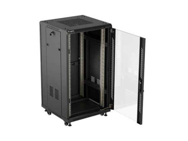 LANBERG INŠTALAČNÝ SKRIŇOVÝ ROZVADEČ 19" 22U 600X600 ČIERNE SKLENENÉ DVERE (PLOCHÉ BALENIE) 
