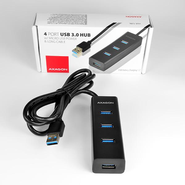 AXAGON HUE-S2BL, 4x USB 3.0 CHARGING hub, micro USB napr. konektor, kábel USB-A 1.2m 