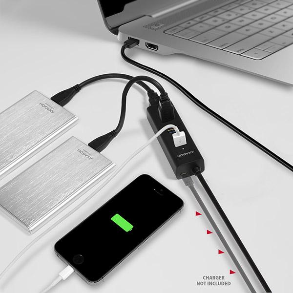 AXAGON HUE-S2BL, 4x USB 3.0 CHARGING hub, micro USB napr. konektor, kábel USB-A 1.2m 