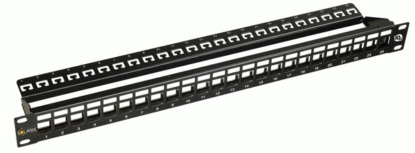 19" modulárny neosadený high-density patch panel Solarix 24 portov 0, 5U SX24HDM-0-STP-SL-UNI