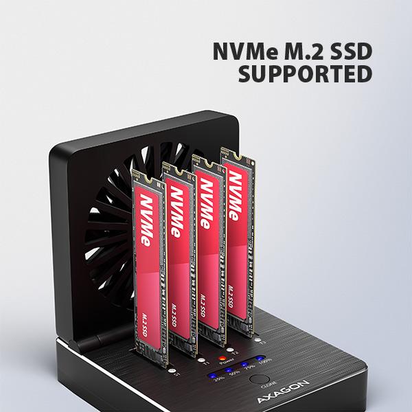 AXAGON ADSA-M2C44, USB4 dokovacia stanica pre 4× M.2 NVMe SSD s funkciou klonovania 