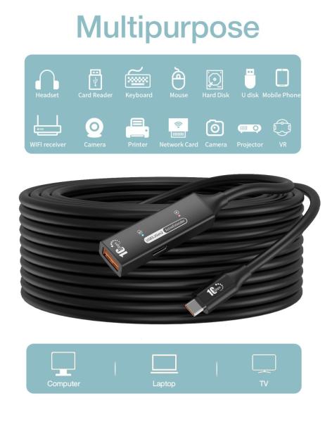 PremiumCord USB-A repeater + kábel USB-C, 10m 