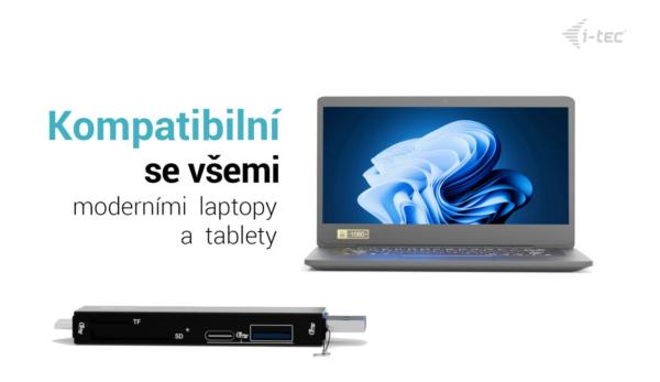 i-tec USB-C/ USB-A Dongle SD/ microSD karta reader + 2x USB port (1x USB-A, 1x USB-C) 