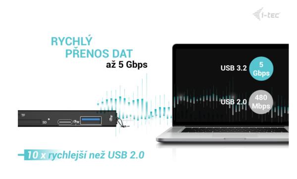 i-tec USB-C/ USB-A Dongle SD/ microSD karta reader + 2x USB port (1x USB-A, 1x USB-C) 