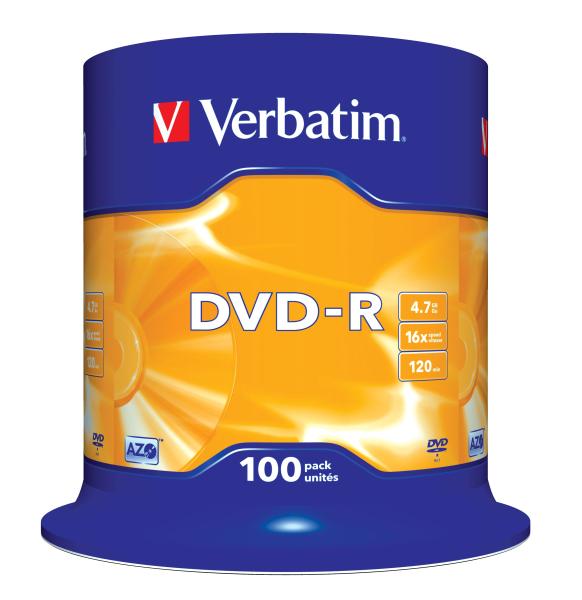 VERBATIM DVD-R(100-Pack)Spindl/ MattSlvr/ 16x/ 4.7GB 