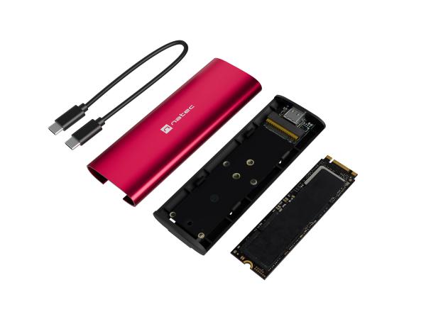 Externý box pre SSD Natec RHINO M.2 NVME LITE USB-C 3.2 GEN 2, hliníkové telo, RUBY RED 