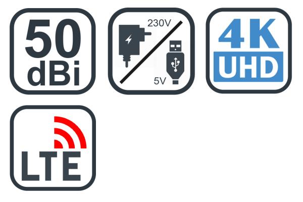 EVOLVEO Xany 4 LTE 230/ 12V, 50dBi aktivní pokojová anténa DVB-T/ T2, LTE filtr 