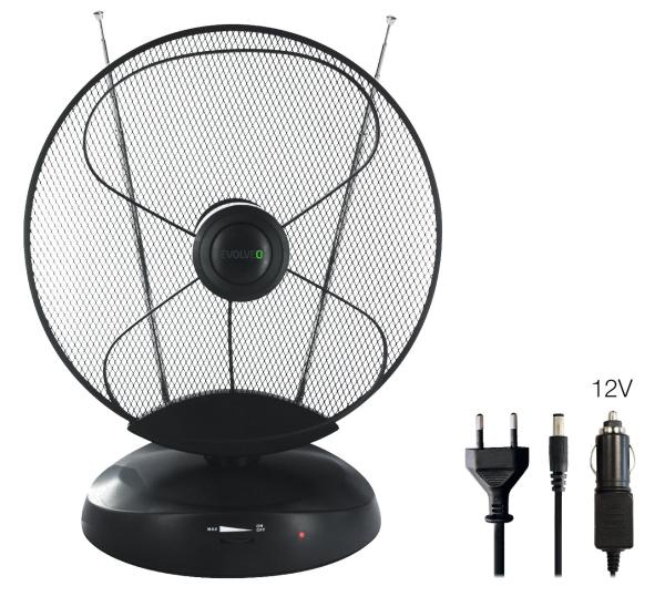 EVOLVEO Xany 4, 230/ 12V, aktívna izbová anténa FM/ DAB+/ DVB-T2, filter LTE, 4G, 5G