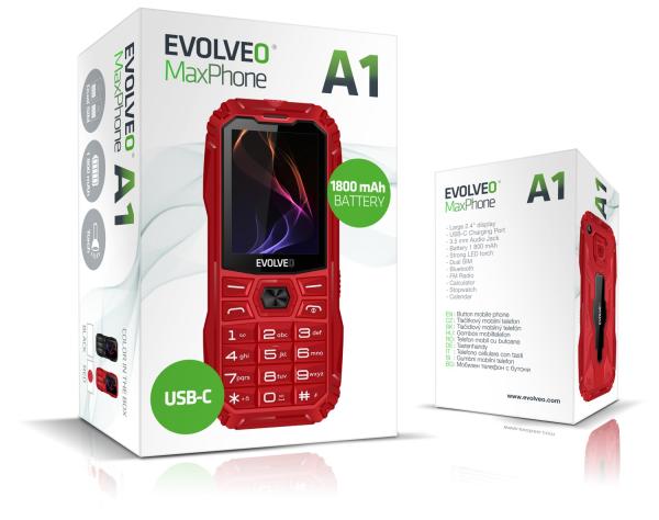 EVOLVEO MaxPhone A1, tlačidlový Dual SIM telefón, červený 