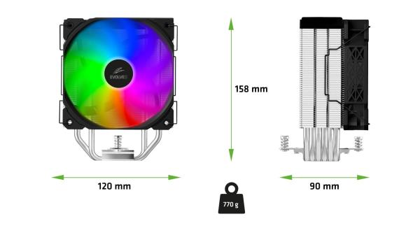 EVOLVEO QuietCool5, CPU chladič, 6x heatpipe, čierny 