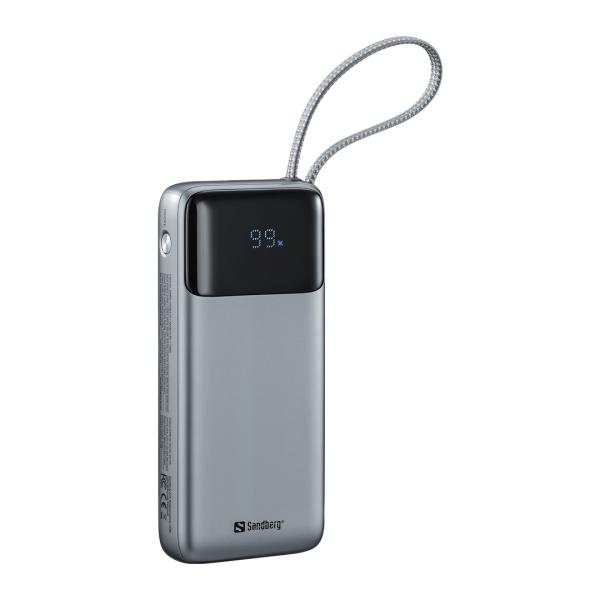 Sandberg All-in1 Powerbank 20000 mAh PD 67W, powerbanka s integrovaným USB-C káblom, čierna 
