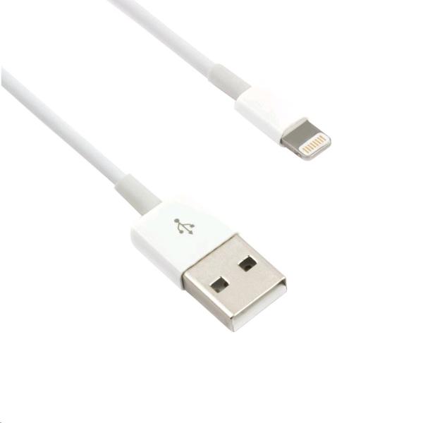 Kábel C-TECH USB 2.0 Lightning (IP5 a vyšší) nabíjací a synchronizačný kábel, 2m, biely