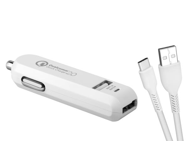AVACOM CarMAX 2 nabíjačka do auta 2x Qualcomm Quick Charge 2.0, biela (kábel USB-C)