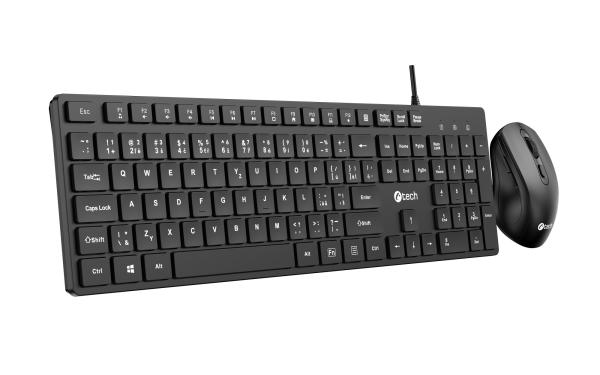 Klávesnice C-TECH KBM-108, drátový combo set s myší, multimediální, USB, CZ/ SK 