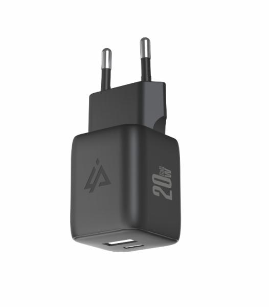 GaN SIEŤOVÁ NABÍJAČKA 20W (USB-C + USB-A) ČIERNA 