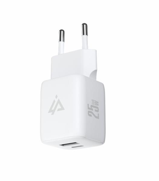 GaN SIEŤOVÁ NABÍJAČKA 25W (USB-C + USB-A) BIELA 