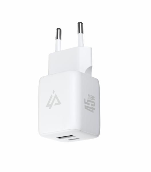 GaN SIEŤOVÁ NABÍJAČKA 45W (USB-C + USB-A) BIELA 