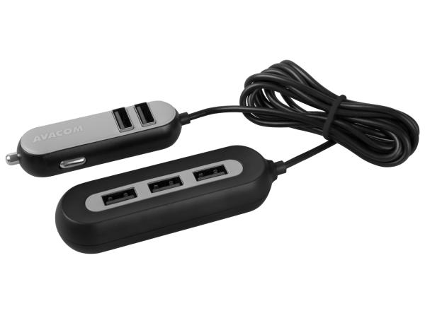Nabíjačka do auta AVACOM CarHUB s výstupom 5x USB, čierna